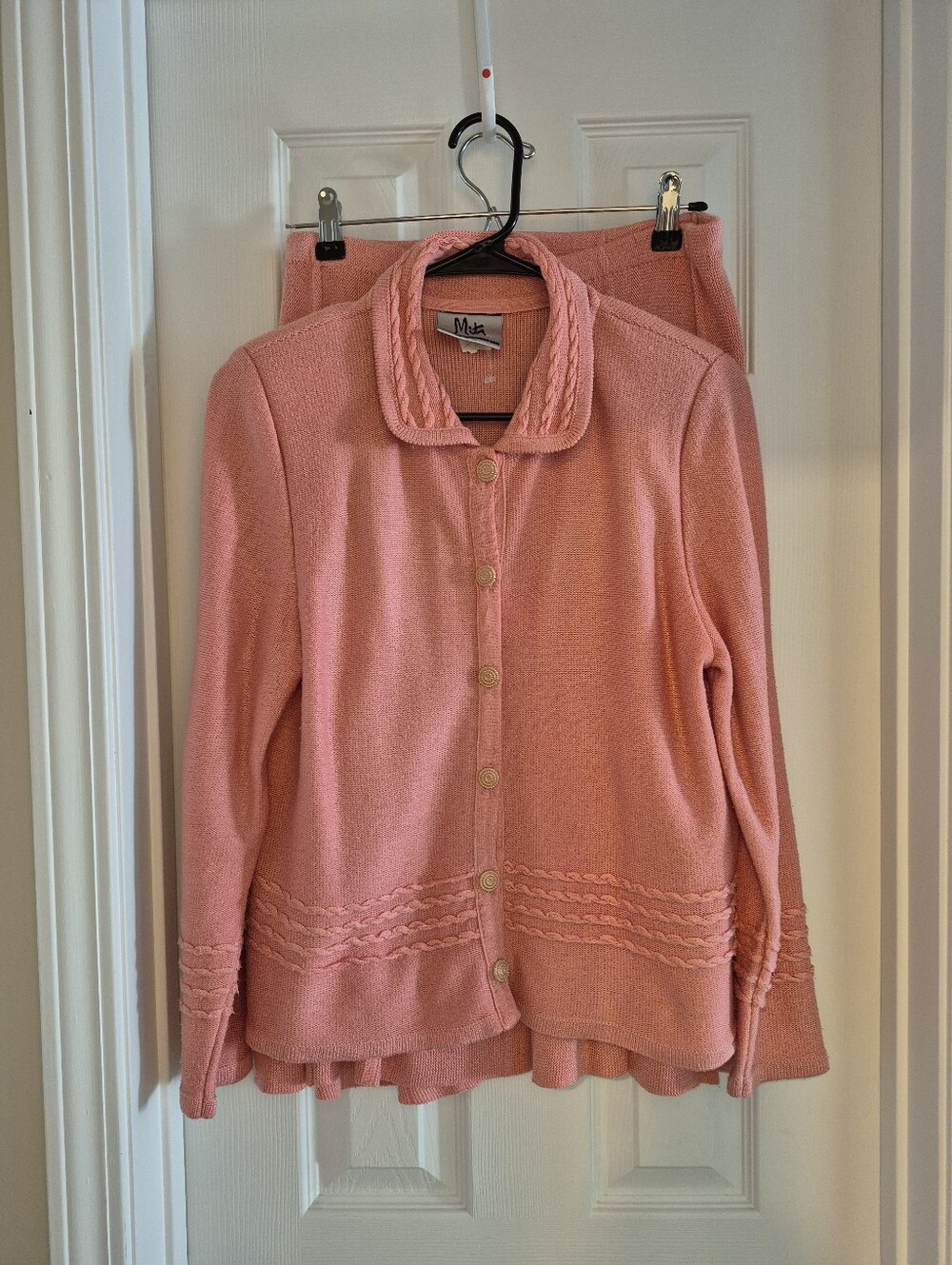 Mita Vintage Coral-Pink Cardigan And A-Line Skirt